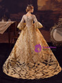 Champagne Gold Print Satin Rococo Baroque Dress