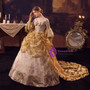 Champagne Gold Print Satin Rococo Baroque Dress