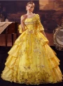 Yellow Tulle Sequins Short Sleeve Rococo Vintage Dress
