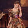 Rose Oil Painting Retro Palace Style Vintage Dress