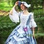 Blue Satin Lace Short Sleeve Vintage Dress