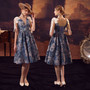 Blue V-neck Print Short Retro Palace Dress
