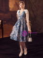 Blue V-neck Print Short Retro Palace Dress