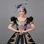 Black Satin Sequins Appliques Vintage Baroque Dress