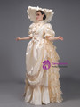 Champagne Satin Puff Sleeve Victorian Vintage Dress