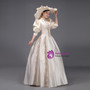 Champagne Satin Puff Sleeve Victorian Vintage Dress