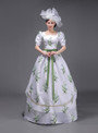 White Short Sleeve Print Victorian Vintage Dress