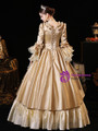 Champagne Satin Lace Long Sleeve Vintage Dress