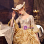 Champagne Print Short Sleeve Victorian Dress