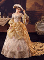 Champagne Print Short Sleeve Victorian Dress