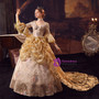 Champagne Print Short Sleeve Victorian Dress