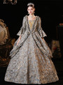 Gray Long Sleeve Print Baroque Vintage Dress