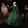 Green Print Long Sleeve Appliques Victorian Dress