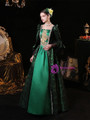 Green Print Long Sleeve Appliques Victorian Dress