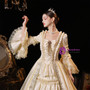 Champagne Satin Lace Long Sleeve Rococo Dress