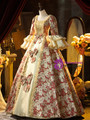Red Short Sleeve Print Bow Vintage Gown Dress