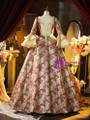 Red Short Sleeve Print Bow Vintage Gown Dress