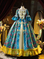 Blue Short Sleeve Print Bow Rococo Vintage Gown Dress