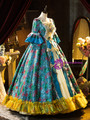 Blue Short Sleeve Print Bow Rococo Vintage Gown Dress