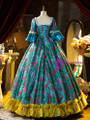 Blue Short Sleeve Print Bow Rococo Vintage Gown Dress