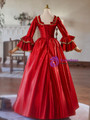 Red Long Sleeve Pleats Baroque Vintage Gown Dress