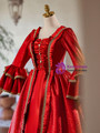 Red Long Sleeve Pleats Baroque Vintage Gown Dress