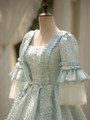Blue Short Sleeve Pleats Vintage Gown Dress