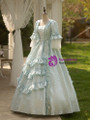 Blue Short Sleeve Pleats Vintage Gown Dress
