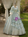 Blue Short Sleeve Pleats Vintage Gown Dress