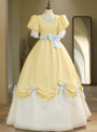 Yellow Puff Sleeve Bow Lace Vintage Dress