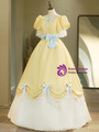 Yellow Puff Sleeve Bow Lace Vintage Dress