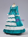 Blue Satin Long Sleeve Baroque Vintage Gown Dress