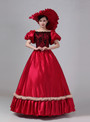 Burgundy Satin Puff Sleeve Rococo Vintage Dress