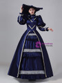 Navy Blue Satin Long Sleeve Bow Vintage Victorian Dress