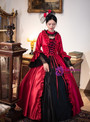 Burgundy Satin Long Sleeve Lace Rococo Vintage Dress