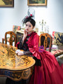 Burgundy Satin Long Sleeve Lace Rococo Vintage Dress