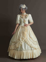 Champagne Satin Short Sleeve Appliques Vintage Dress