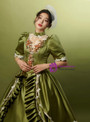 Green Satin Short Sleeve Appliques Victorian Dress