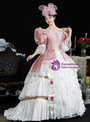 Pink White Puff Sleeve Flower Rococo Vintage Dress