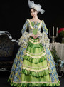 Green Long Sleeve Print Lace Vintage Rococo Dress