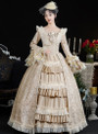 Champagne Long Sleeve Lace Vintage Dress