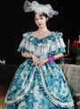 Blue Palace Print Lace Vintage Victorian Dress