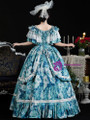 Blue Palace Print Lace Vintage Victorian Dress