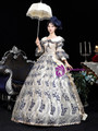 Champagne Long Sleeve Print Vintage Dress