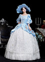 Blue Satin Short Sleeve 3D Flower Vintage Rococo Dress
