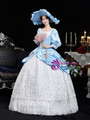 Blue Satin Short Sleeve 3D Flower Vintage Rococo Dress