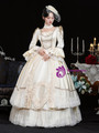 Champagne Satin Lace Long Sleeve Vintage Dress