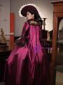 Burgundy Satin Bow Long Sleeve Vintage Victorian Dress