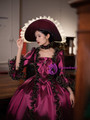 Burgundy Satin Bow Long Sleeve Vintage Victorian Dress