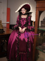 Burgundy Satin Bow Long Sleeve Vintage Victorian Dress
